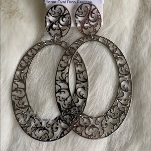 Silver oval drop earrings
